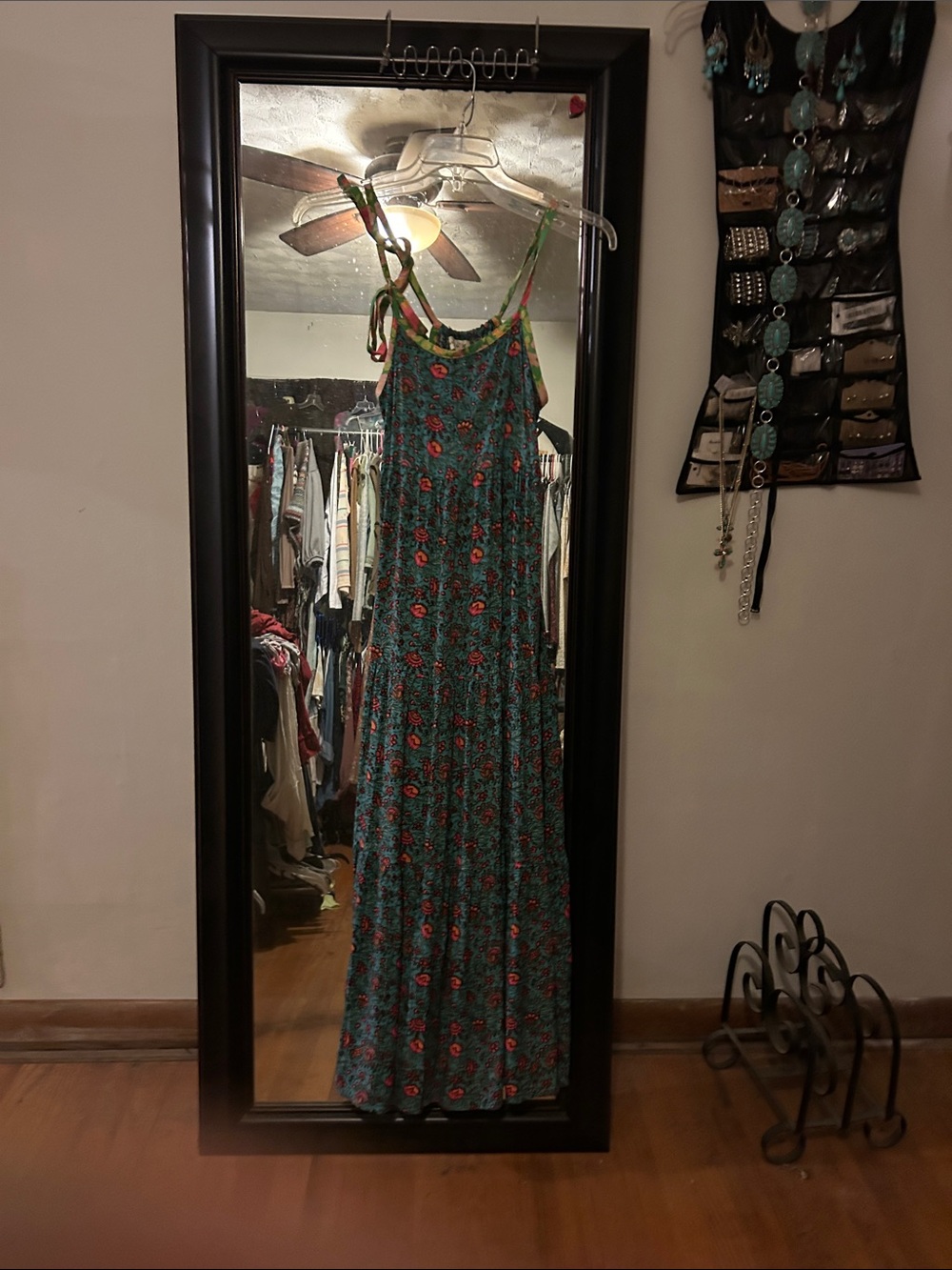 NATURAL LIFE Teal Maxi Dress with Red Floral Print